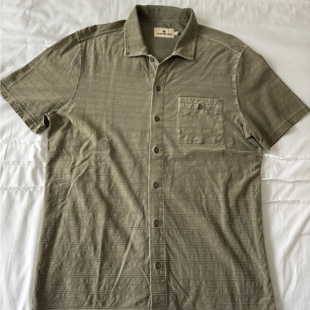 The Normal Brand Olive Sequoia Jacquard Short Sleeve Button Down Shirt